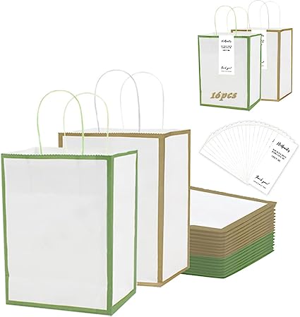 Paper bag with handle 32 units Gold and green