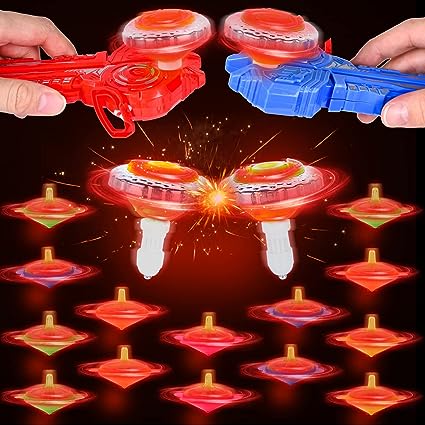 Light Up Top Launchers- Pack of 2 (Red and Blue) with 16 Tops